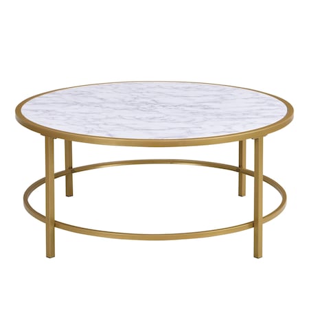 Homeroots 36" White And Gold Faux Marble And Metal Round Coffee Table 493310