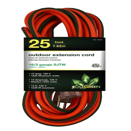 Gogreen Power Heavy Duty Extension Cord, Lighted End, 16-3 25 ft. GG-13725