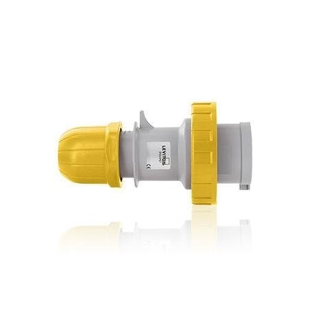 Leviton Pin & Sleeve Plug, 32 A, 100/130V AC, 2 Pole, IEC Grounding, Yellow W232-P4