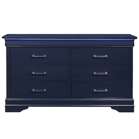 Homeroots 59" Blue Solid Wood Six Drawer Double Dresser 482390