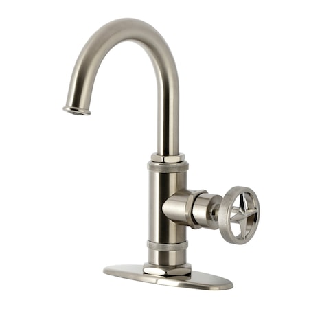 Kingston Brass One-Handle Single-Hole Bathroom Faucet with Deck Plate and Push Pop-Up Drain, Brushed Nickel KSD2218RNX
