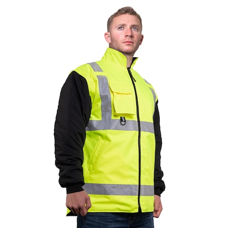 Game Workwear Hi-Vis 4-in-1 Jacket, 100% Polyester PU Coated Fabric, Hi Vis Lime, L 1365