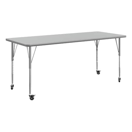 Flash Furniture Commercial Adjustable Height Rectangular Activity Table - Locking Casters-Gray XU-A3072-REC-GRY-T-A-CAS-GG