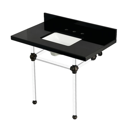 Kingston Brass 36" Black Granite Console Sink with Acrylic Legs, 8-Inch, 3-Hole, Black Granite/Oil Rubbed Bronze KVPK3630KASQ5