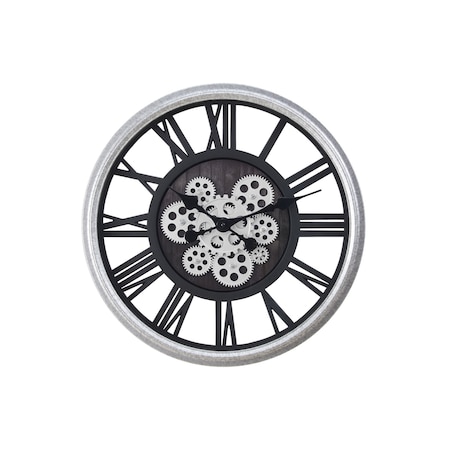 Monarch Specialties Clocks, 20'' Round, Gear Mechanism, Wall Clock, Black, Silver, Transitional I 9058