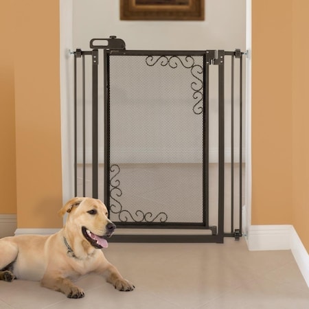 Richell 32.5-36.5 x 2.4 x 40 in. One-Touch Metal Mesh Pet Gate - Antique Bronze - Tall 94943