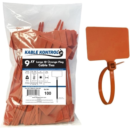 Kable Kontrol Identification & Tamper Proof Cable Zip Ties, 9 in L, Orange, Nylon Co-polymer, 80 lbs Strength CTWO-9-100-OR