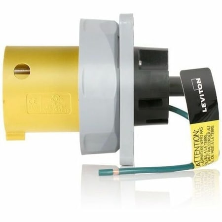 Leviton Pin & Sleeve Inlet, 60 A, 125V AC, Three Phase, 2 Pole, IEC Grounding, Yellow, NEMA 3R, 4X, 6P, 12 360B4WLEV