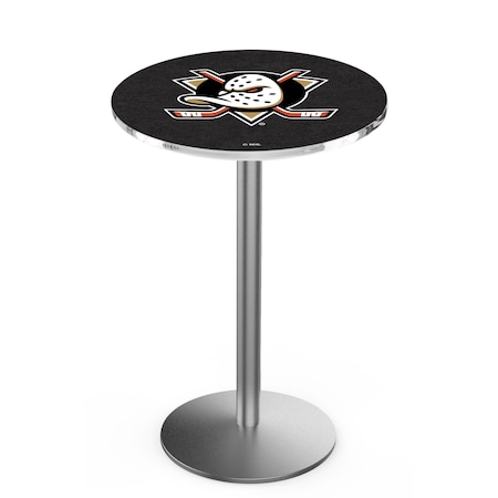 Holland Bar Stool Co 42" Stainless Steel Anaheim Ducks Pub Table, 36" dia. Top L214S4236AnaDks