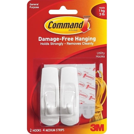 Command Clip Strip, 0.46 in Thick, Plastic Backing, White, 3 lb 17001CS