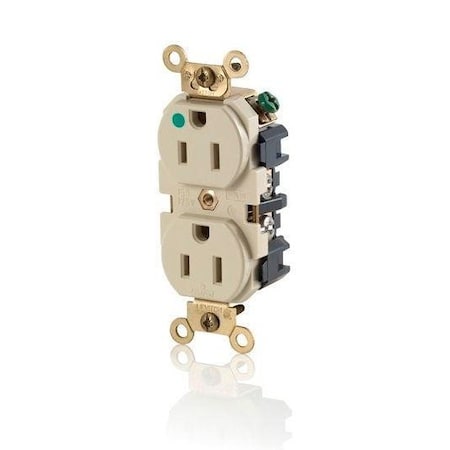 Leviton Duplex Straight Blade Receptacle, 5-15R, 15 A, 125V AC, 2 Pole, 3 Wire, Surface Mount, Grounded MRI82-I