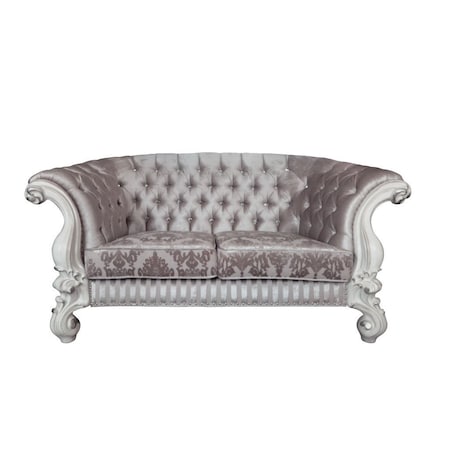 Homeroots 76in Ivory And Off White Velvet Loveseat and Toss Pillows 515715