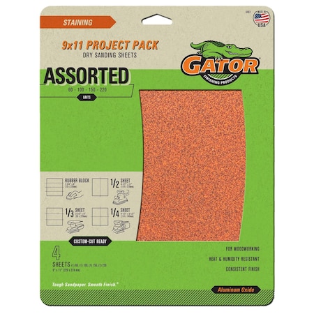 Gator Finishing 9 x 11 Project Pack Dry Sanding Sheets, Assorted Grit, 4PK 4461