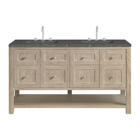 James Martin Vanities Breckenridge 60'' D Vanity, Whitewashed Oak w/ Parisien Bleu Top w/FreePower Wireless Charger 330-V60D-WWO-FPBL