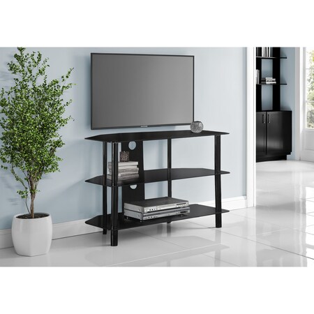 Monarch Specialties Tv Stand, 36 Inch, Console, Storage Shelves, Living Room, Bedroom, Tempered Glass, Black I 2506