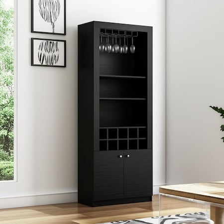 Homeroots 75" Black Wood Bar Cabinet With Two Doors 558542
