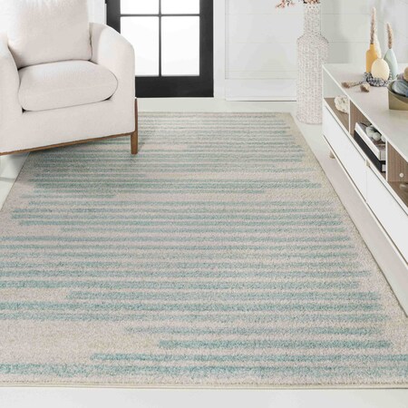 Jonathan Y Khalil Modern Berber Stripe Cream/Turquoise 4 ft. x 6 ft. Area Rug MOH207B-4