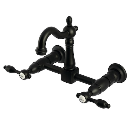 Kingston Brass Two-Handle Wall Mount Bridge Kitchen Faucet, Matte Black KS2440TAL