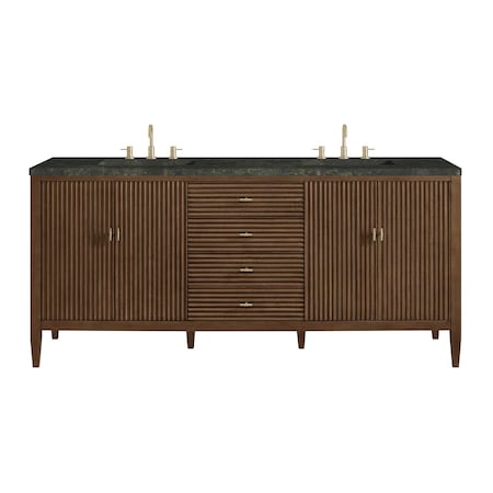 James Martin Vanities Myrrin 72" Vanity, Mid Century Walnut, w/ 3 CM Phantome Eclos Top 485-V72-WLT-3PHT
