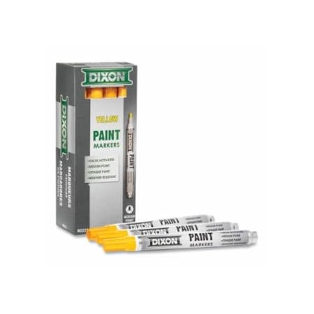 Dixon Ticonderoga Valve Action Paint Marker, 11/16 in Tip, Medium, Yellow, 12PK 464-80223