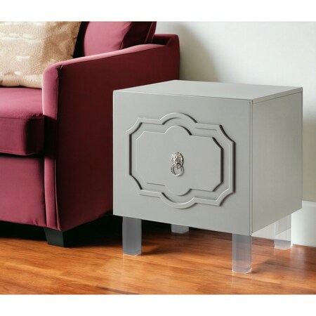 Homeroots 24" Light Gray and Clear Wood and Acrylic End Table With Shelf 544104