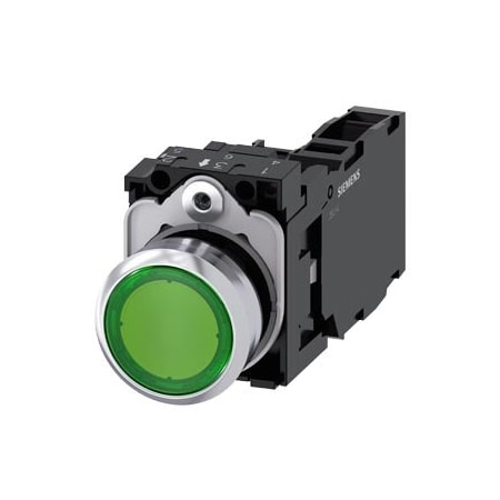 Siemens Illuminated pushbutton, 22 mm, round, Metal, shiny, green 3SU1156-0AB40-1FA0-ZY19