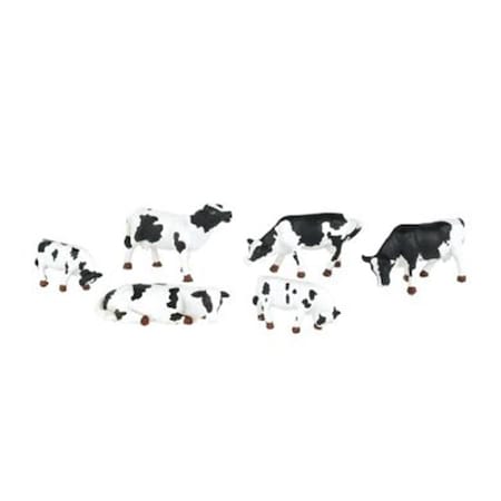 Spw 6 Pieces HO Scale Cows in Black and White- 33103, 6PK BAC33103
