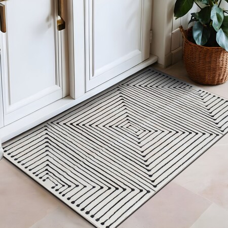 World Rug Gallery Bohemian Stripes Washable Non Slip Area Rug 2 ft x 3 ft Ivory WR73IVORY2X3