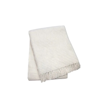 Homeroots 55" X 70" Cream Cotton Blend Waffle Weave Throw Blanket with Fringe 632915