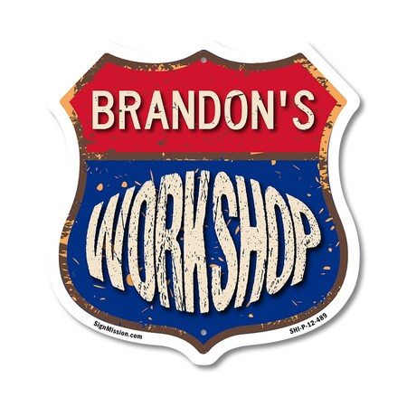 Signmission Brandon's Workshop, 12 Inch X 12 Inch, Plastic Sign SHI-P-12-489-BRANDON