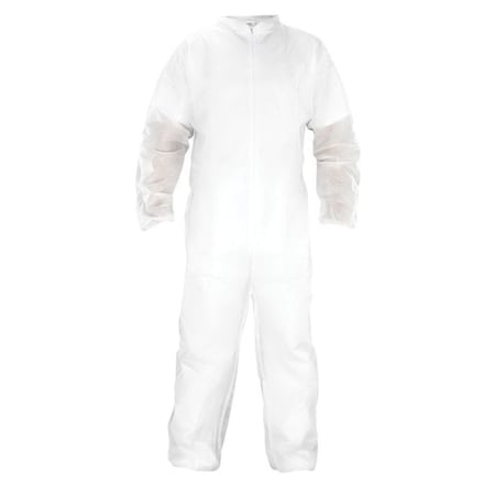 Sas Safety Disposable Crew Coverall, Large, White, Elastic Waist 6843
