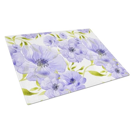 Carolines Treasures Watercolor Blue Flowers Glass Cutting Board, Large BB7491LCB