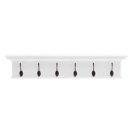 Homeroots 39in Classic White Wood Six Hook Hanging Coat Rack 397696
