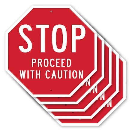 Signmission Stop Proceed with Caution, 10 inch X 10 inch, Aluminum Metal Signs, 5PK OC-A-5Pack-10-15