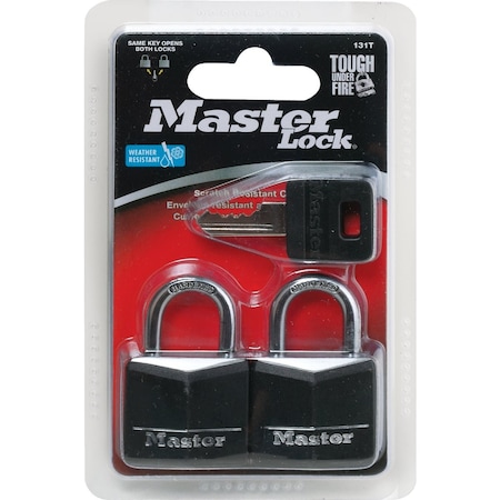 Master Lock 1-3/16'' W. Black Covered Keyed Alike Padlock, 2PK 131T