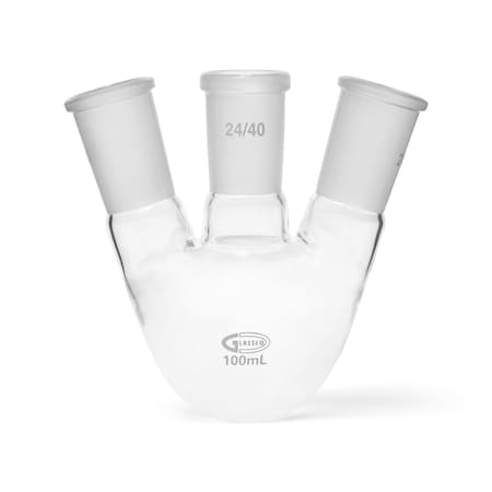 United Scientific Flask Round Bottom 3 Neck Angular Capacity 100mL Socket 24/40 UN3NKFK100