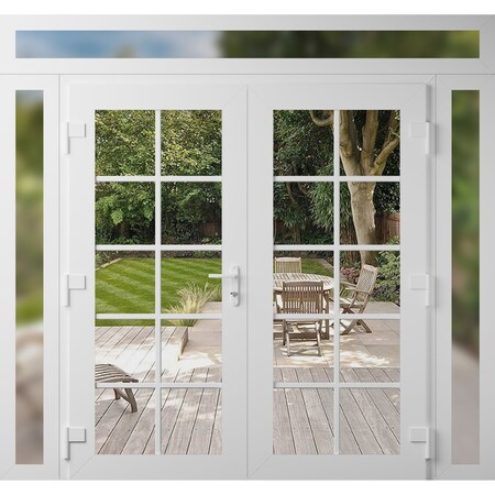 Vdomdoors Front Exterior Prehung Metal-Plastic Double Doors Clear Glass / MANUX 8100 White Silk / Office Comm MANUX8100DEXD-WS-W16+72+16xH80+14-RH-I