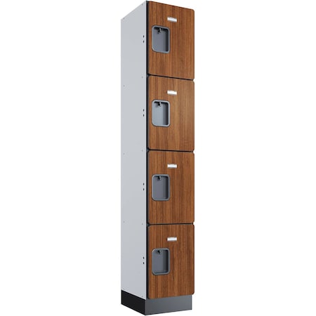Global Industrial 4-Tier 4 Door Wood Locker, 12"W x 15"D x 76"H, Cherry, Unassembled 290671