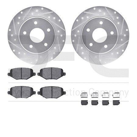 Dynamic Friction Co DFC Rotors-Drilled & Slotted-Silver w/ EURO 5000 Ceramic Brake Pads Incl Hdw 7612-40002