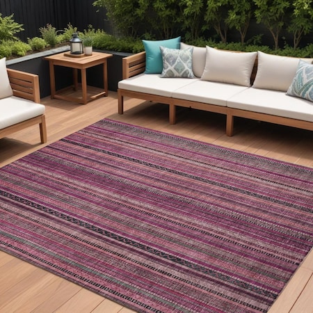 Homeroots 8' X 10' Pink Mauve And Blush Striped Washable Indoor Outdoor Area Rug 616379