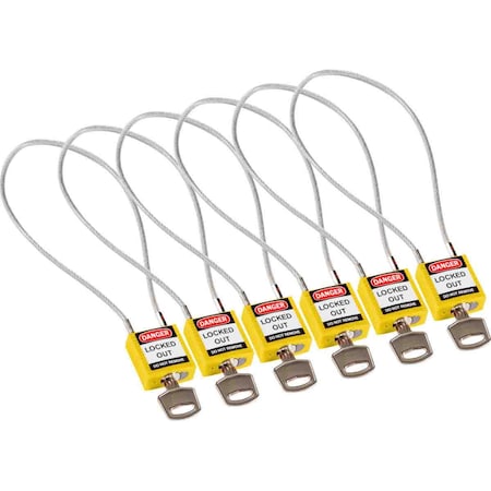 Brady Compact Nylon Padlock 8 in Steel Shackle KA Yellow with 15.75 in Cable 6PK 146133