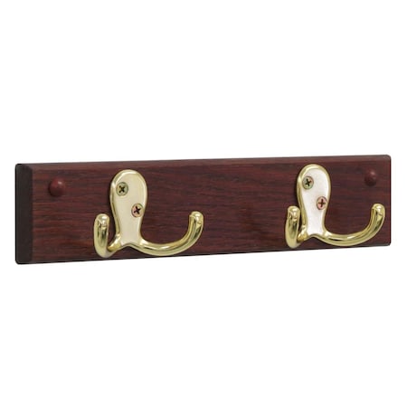 Wooden Mallet 2 Double Prong Brass Hook Rail & Coat Rack Mahogany 10 x 225 x 175 in. HSD2BMH