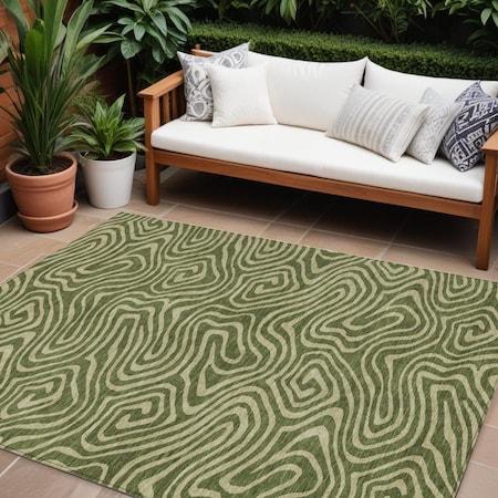 Homeroots 10' X 14' Olive Green And Light Green Abstract Washable Indoor Outdoor Area Rug 598991