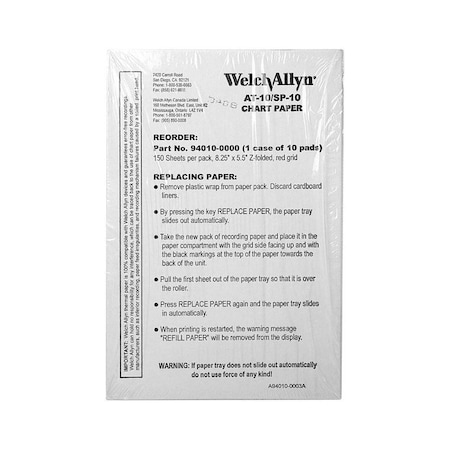 Welch Allyn EKG Paper for AT-10, 10PK 94010-0000