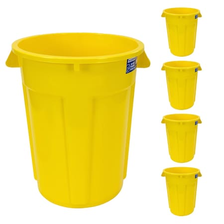 Magnum Tool 55 Gallon Trash Can, High-Vis Yellow, Construction Grade, Heavy Duty Plastic (5 Pack) CMTC-C000-55Y05