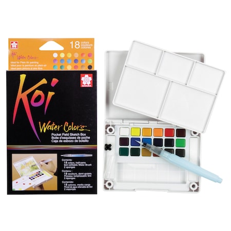 Sakura Koi Watercolor Field Sketch Box with Brush, 18-Color Set XNCW-18N