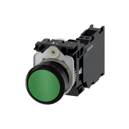 Siemens Pushbutton, 22 mm, round, plastic, green, pushbutton, flat, momentary 3SU1100-0AB40-3FA0
