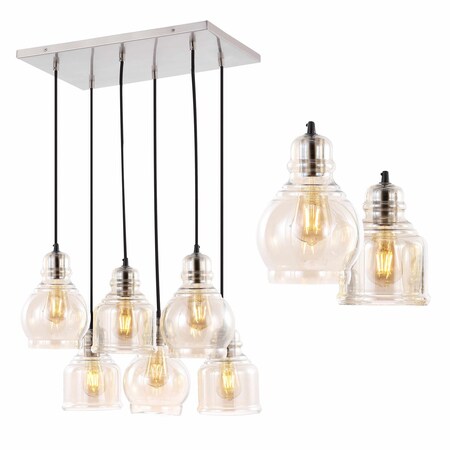 Jonathan Y Sydney 18.88" 6-Light Bohemian Farmhouse Iron/Glass Cluster LED Pendant, Nickel/Champagne JYL1121A