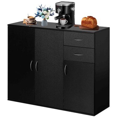 Basicwise 33-Inch Black Sideboard Buffet Cabinet with Storage, Spacious Table Top, Large Drawers QI004695.BK