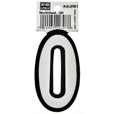 Hy-Ko Reflective Letter, Character: O, 3-1/4 in H Character, Black/White Character, Vinyl PS-20/O